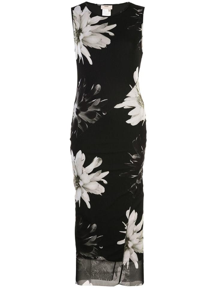 Fuzzi Floral Print Midi Dress - Black
