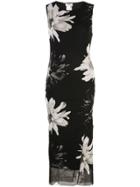 Fuzzi Floral Print Midi Dress - Black