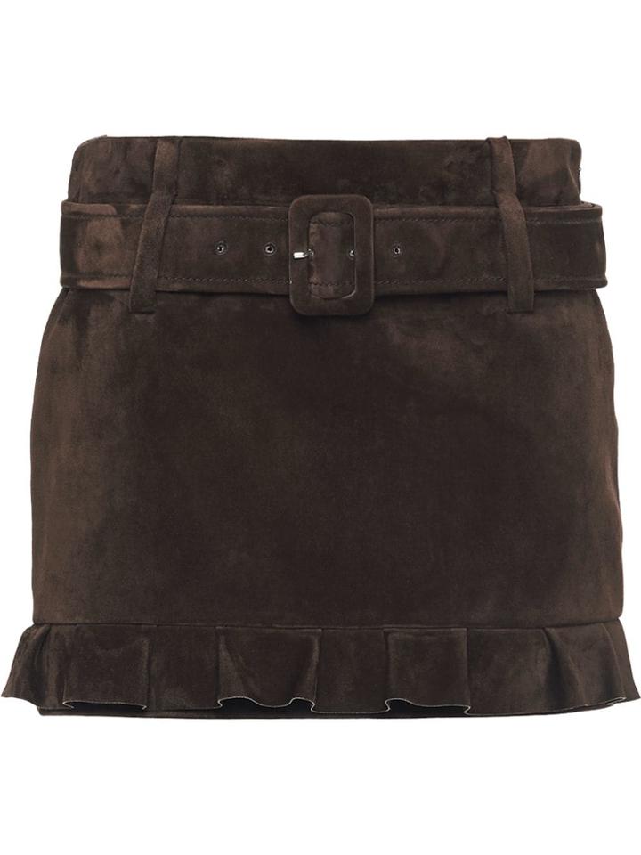 Prada Belted Suede Skirt - Brown