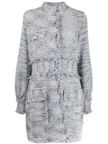 20:52 High-neck Tweed Coat - Blue