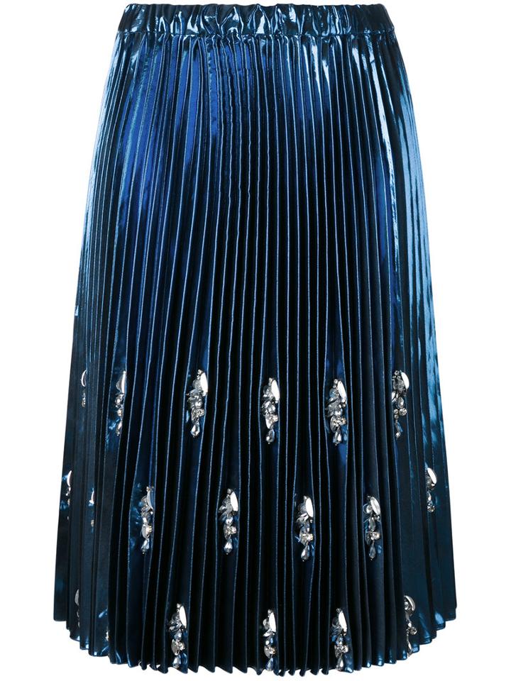 No21 - Embellished Pleated Skirt - Women - Polyester/polyurethane - 42, Blue, Polyester/polyurethane