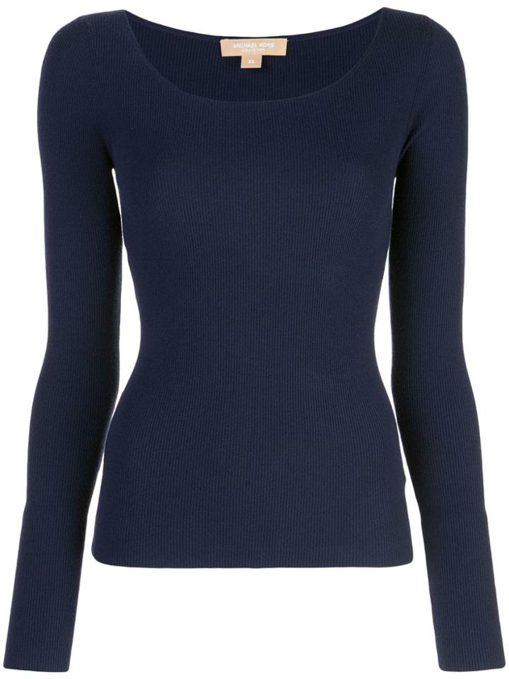 Michael Kors Collection Open Neck Ribbed Top - Black