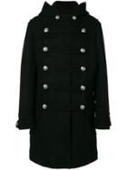 Balmain Double Breasted Duffle Coat - Black