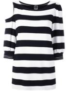 I'm Isola Marras Striped Cold Shoulder Top, Women's, Size: Large, Black, Viscose/polyimide/spandex/elastane