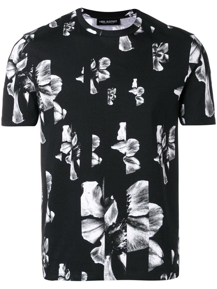 Neil Barrett Off-set Floral Print T-shirt - Black