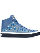 Jimmy Choo Argyle Hi-top Sneakers, Men's, Size: 44, Blue, Cotton/calf Leather/rubber