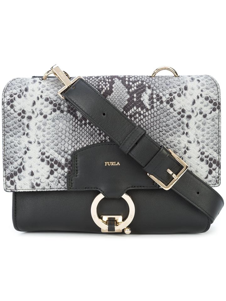 Furla Snakeskin Detail Shoulder Bag - Black