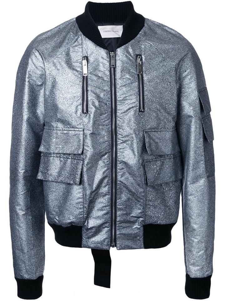 Strateas Carlucci Bullet Bomber Jacket, Men's, Size: Small, Grey, Silk