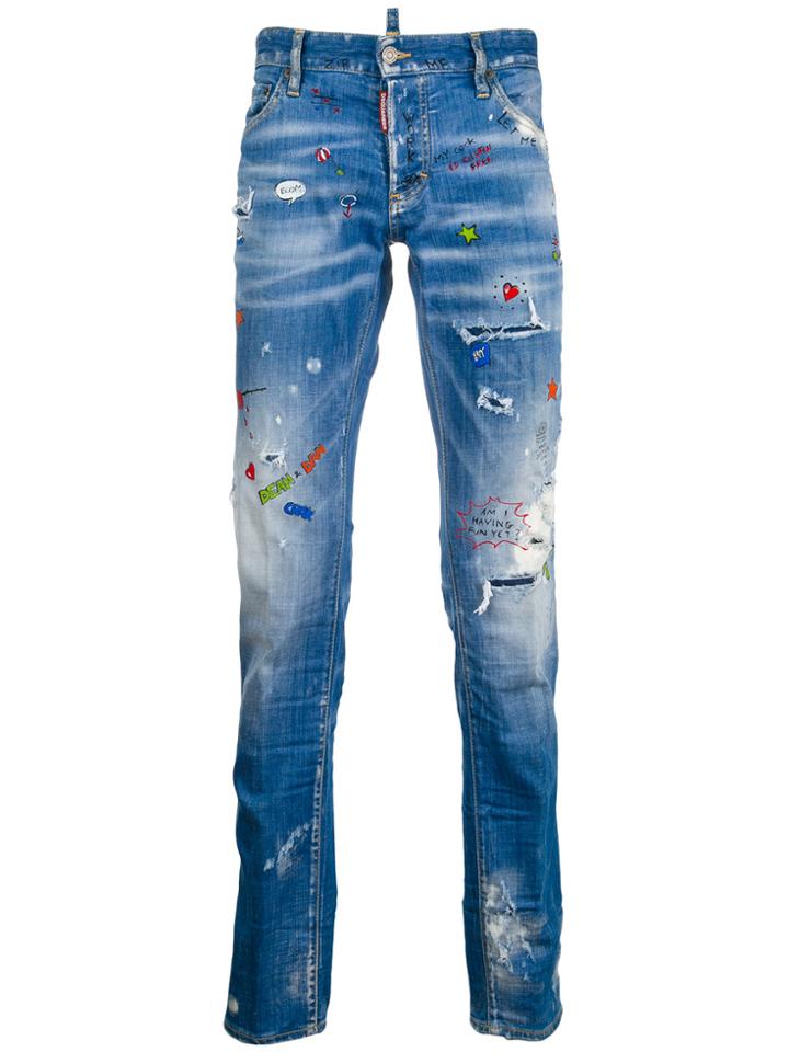 Dsquared2 Graffiti Distressed Jeans - Blue