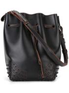 Tod's Drawstring Bucket Shoulder Bag, Women's, Black, Leather