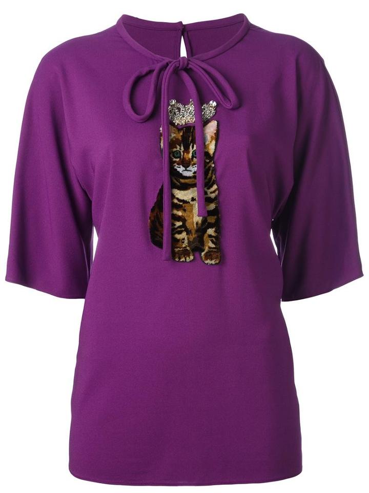 Dolce & Gabbana Kitty Patch Blouse, Women's, Size: 40, Pink/purple, Viscose/silk/spandex/elastane