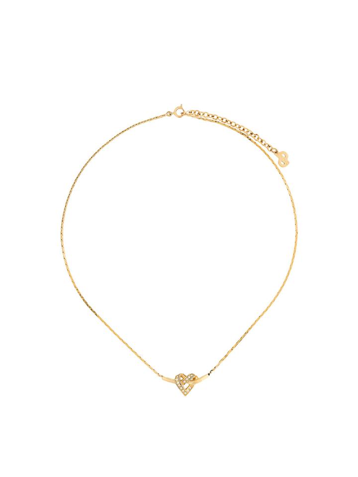 Christian Dior Vintage Rhinestone Heart Necklace - Metallic