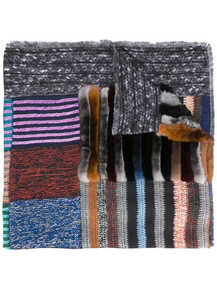 Pierre-louis Mascia Patchwork Scarf, Adult Unisex, Red, Orilag Fur/silk