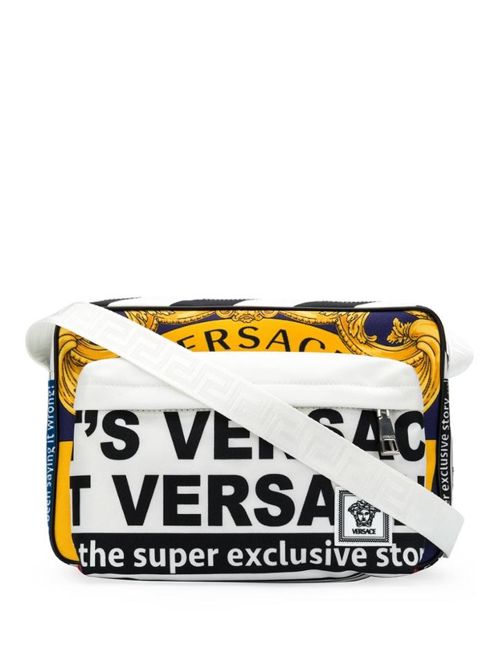 Versace News Print Messenger Bag - White