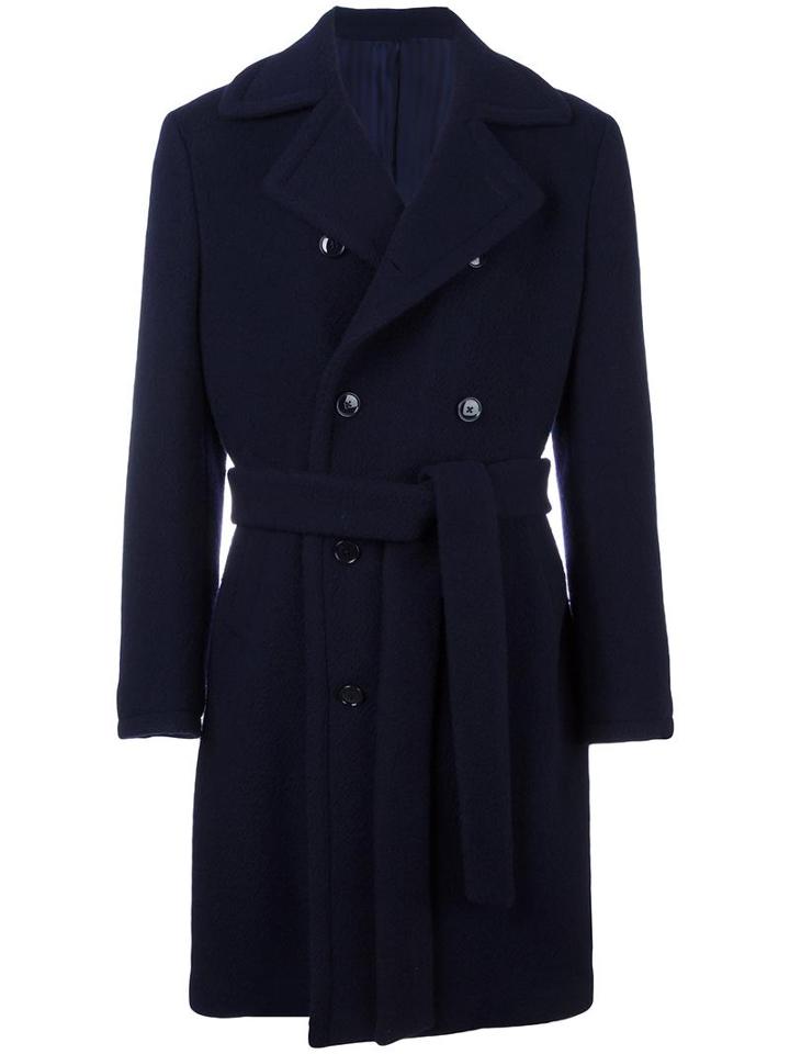 Mp Massimo Piombo Double Breasted Coat, Men's, Size: 48, Blue, Wool/cupro