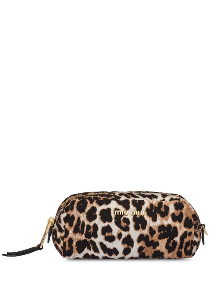 Miu Miu Leopard Print Faille Zipped Pouch - Black