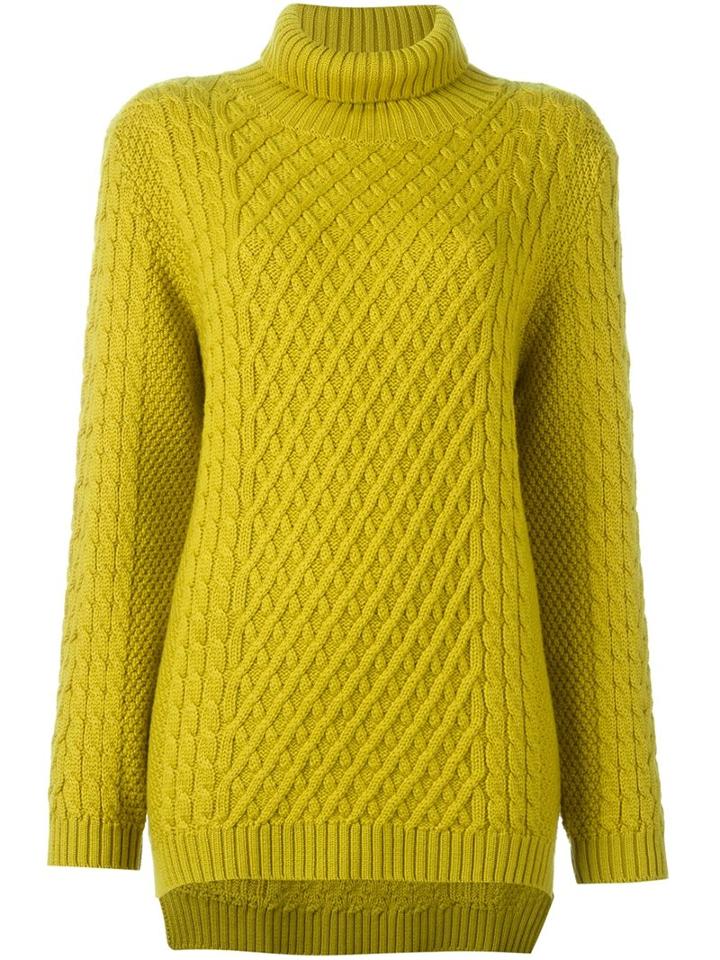 Chinti And Parker Funnel Neck Cable Jumper, Women's, Size: Large, Green, Merino