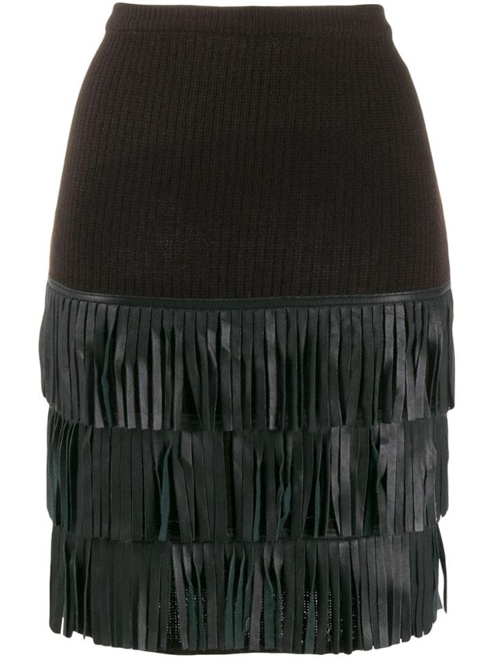Yves Saint Laurent Pre-owned 1980's Fringed Knitted Skirt - Brown
