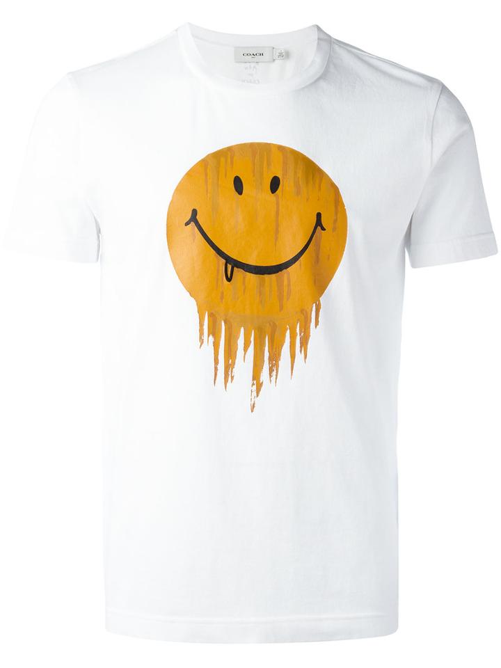 Coach Smiley Print T-shirt, Men's, Size: Medium, White, Cotton