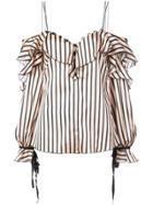 Self-portrait Ruffle Striped Cold Shoulder Blouse - Nude & Neutrals