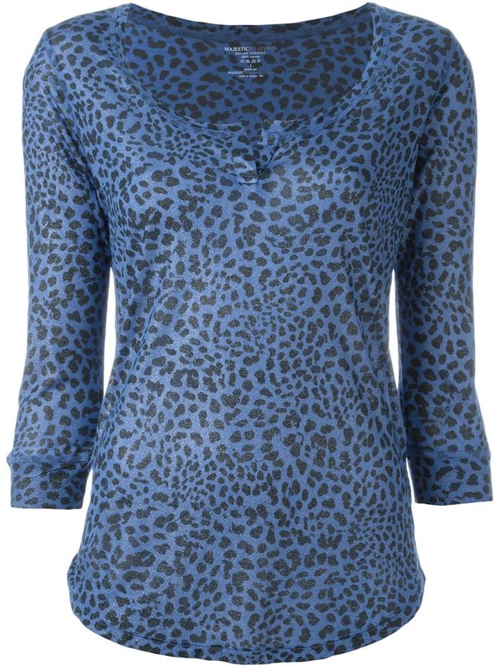 Majestic Filatures Leopard Print Top, Women's, Size: 3, Blue, Viscose