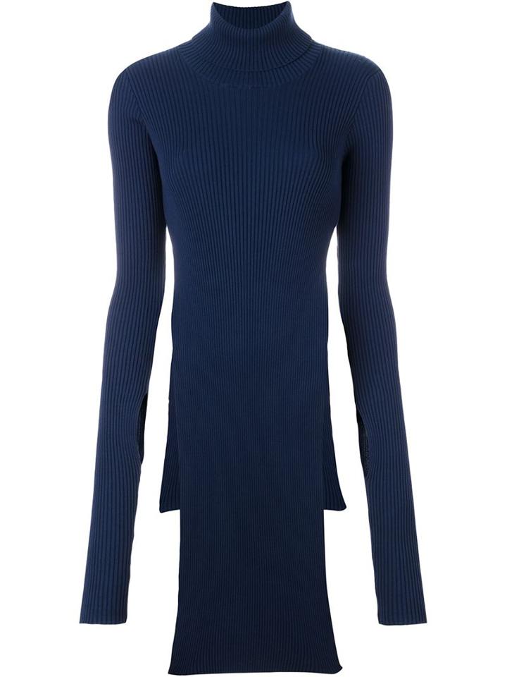 Jacquemus Ribbed Long Slit Turtleneck Jumper, Women's, Size: 40, Blue, Cotton/pbt Elite