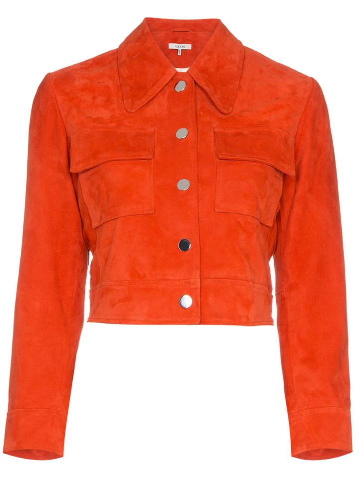 Ganni Salvia Suede Leather Jacket - Red