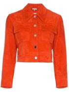 Ganni Salvia Suede Leather Jacket - Red