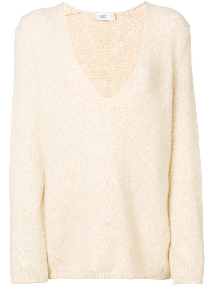 Closed Deep V-neck Brushed Sweater - Nude & Neutrals