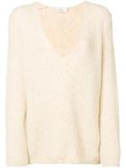 Closed Deep V-neck Brushed Sweater - Nude & Neutrals