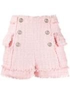 Balmain High-rise Tweed Shorts - Pink