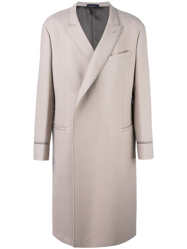 Lanvin Long Double-breasted Coat, Men's, Size: 50, Nude/neutrals, Wool/viscose