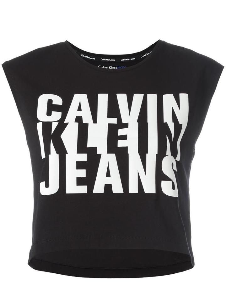 Calvin Klein Jeans Logo Print Tank Top, Women's, Size: Xs, Black, Cotton/spandex/elastane