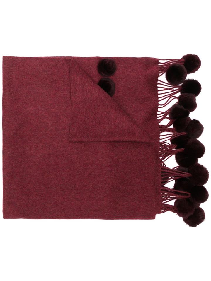 N.peal Pom-pom Fringed Scarf - Red