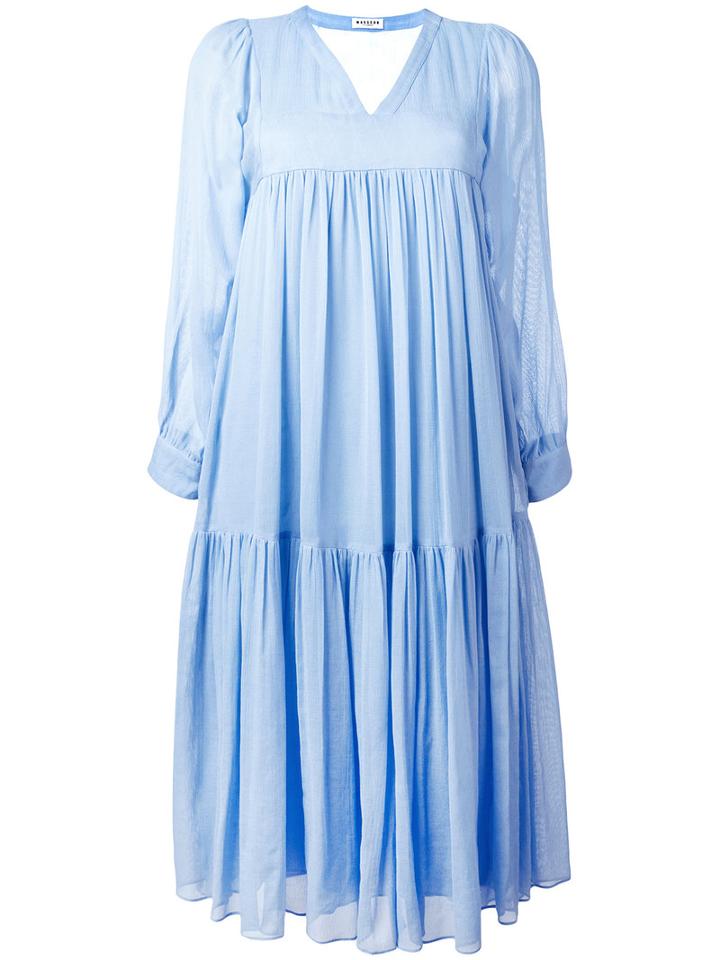 Masscob - Flared Midi Dress - Women - Silk/cotton - Xs, Blue, Silk/cotton