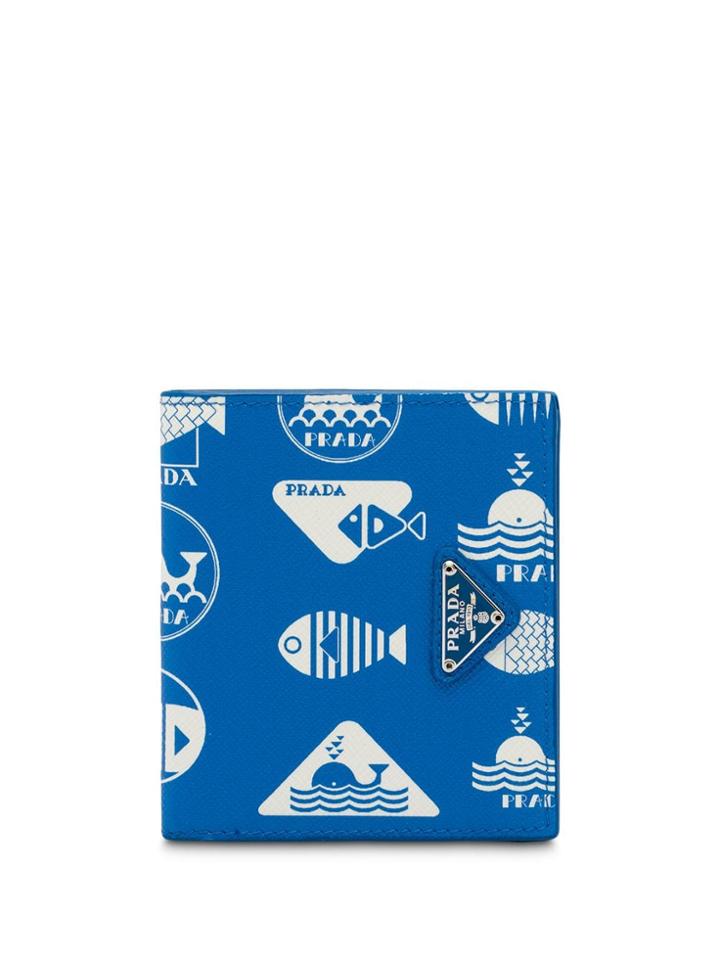 Prada Printed Saffiano Leather Wallet - Blue