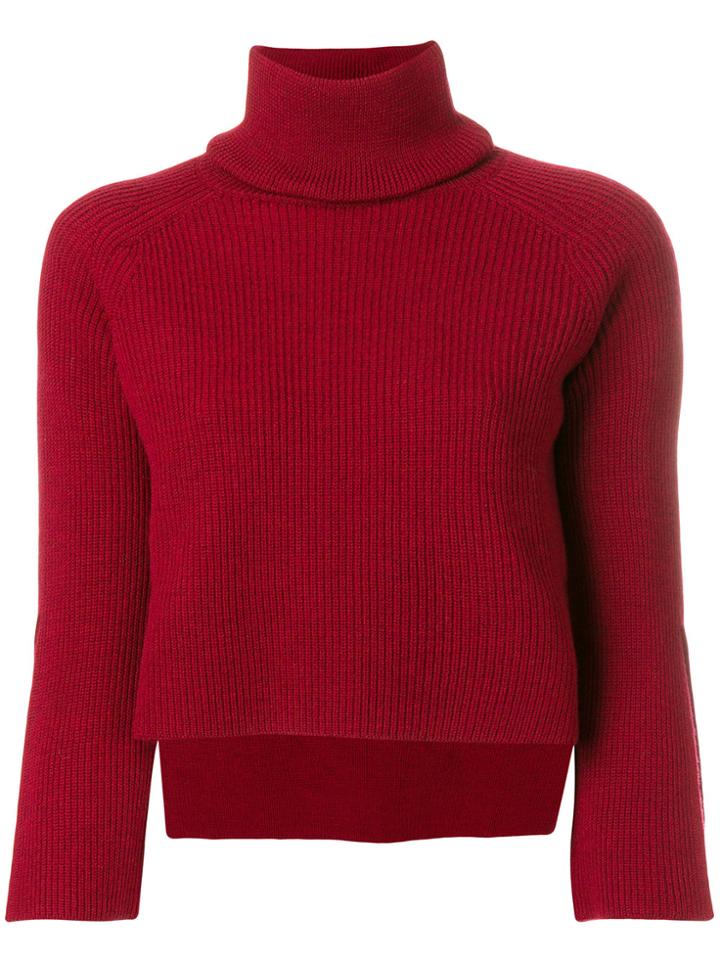 Federica Tosi Cropped Ribbed Knitted Blouse - Red