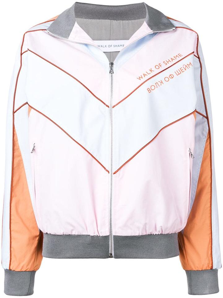 Walk Of Shame Chevron Colour Block Bomber Jacket - Orange