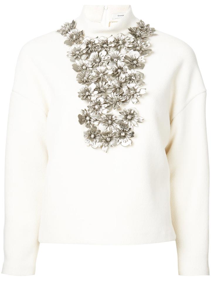 Donnah Mabel - Studded Flowers Jumper - Women - Nylon/wool - 0, White, Nylon/wool