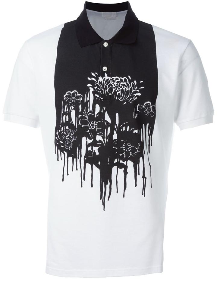 Alexander Mcqueen Floral And Paint Print Polo Shirt, Men's, Size: Large, Black, Cotton