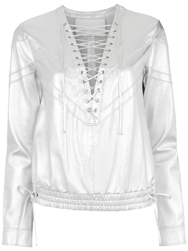 Nk Leather Panelled Top - Grey