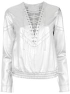 Nk Leather Panelled Top - Grey