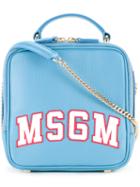 Msgm - Logo Print Crossbody Bag - Women - Calf Leather/metallic Fibre - One Size, Blue, Calf Leather/metallic Fibre