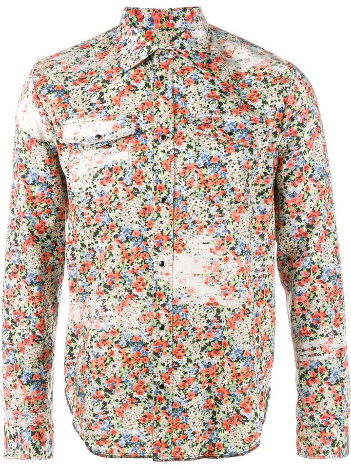 Maison Margiela Bleached Floral Print Shirt, Men's, Size: 39, White, Cotton