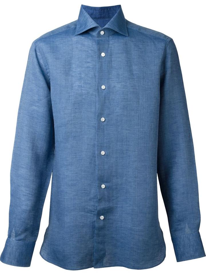 Ermenegildo Zegna Linen Shirt, Men's, Size: 41, Blue, Linen/flax