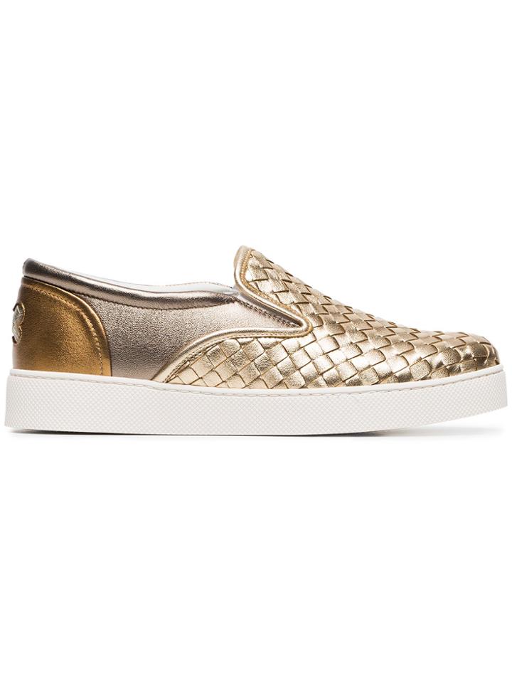 Bottega Veneta Gold Dodger Leather Woven Sneaker - Metallic