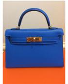 Hermès Vintage Kelly Mini 19cm (sellier) Blue Hydra Chevre With Gold -