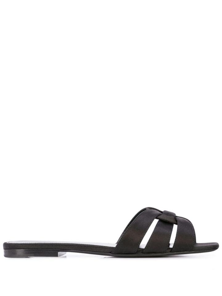 Saint Laurent Strappy Flat Sandals - Black