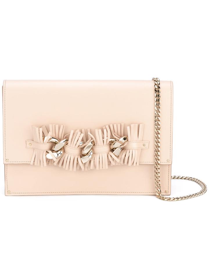 Casadei - Chunky Chain Trim Clutch - Women - Nappa Leather/kid Leather - One Size, Nude/neutrals, Nappa Leather/kid Leather