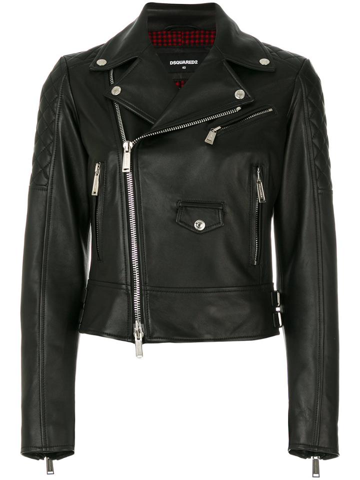 Dsquared2 - Kiodo Biker Jacket - Women - Leather/polyester/viscose/virgin Wool - 38, Black, Leather/polyester/viscose/virgin Wool